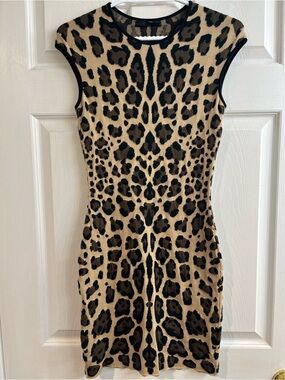 RVN Leopard Print Bodycon Dress | Y2K Animal Print Knit Mini Dress | size M